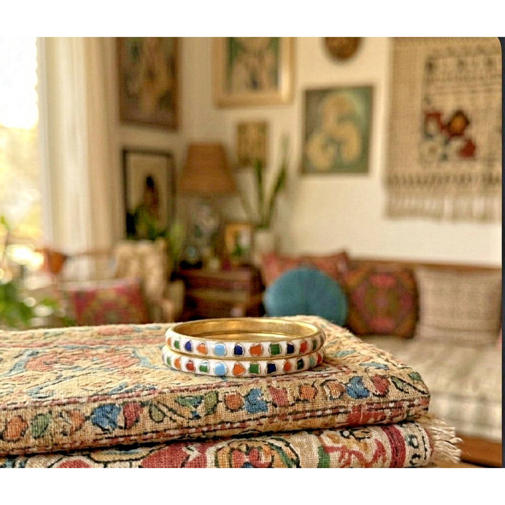 Vintage Multi-Color Cloisonné Enamel Bangle Set (Set of 2)